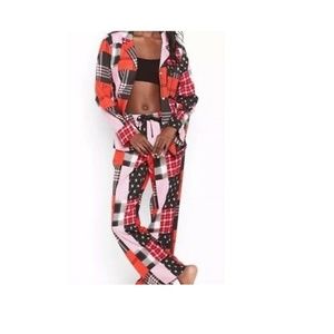 Victoria Secret Flannel Pajama PJ Set - Red Patch